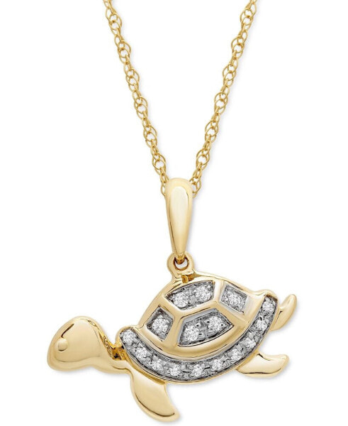 Diamond Turtle 18" Pendant Necklace (1/20 ct. t.w.) in 10k Gold, Created for Macy's