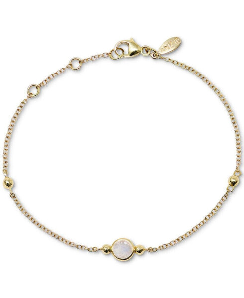 Moonstone & Polished Bead Link Bracelet in 14k Gold