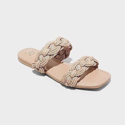 Women's Sarafina Woven Two-Band Slide Sandals - A New Day Tan 6.5