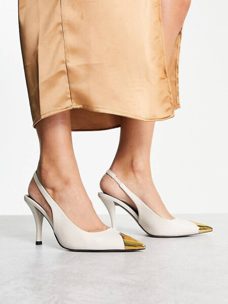 ASOS DESIGN Scandal toe cap slingback mid shoes in off white 