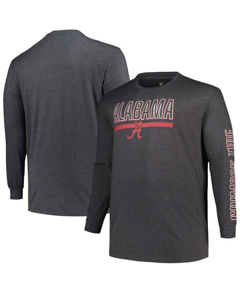Men's Heather Charcoal Alabama Crimson Tide Big and Tall Two-Hit Graphic Long Sleeve T-shirt