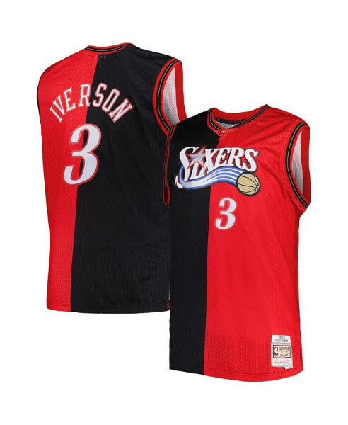 Men's Allen Iverson Black, Red Philadelphia 76ers Big and Tall Hardwood Classics 2000-01 Split Swingman Jersey