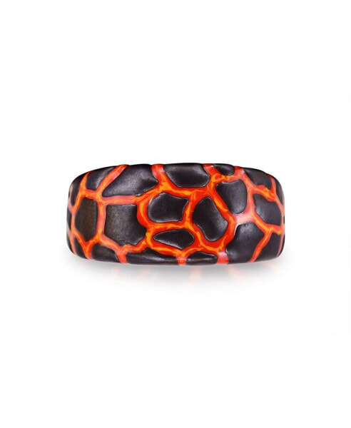 Earth Fire Design Black Rhodium Plated with Enamel Sterling Silver Band Men Ring