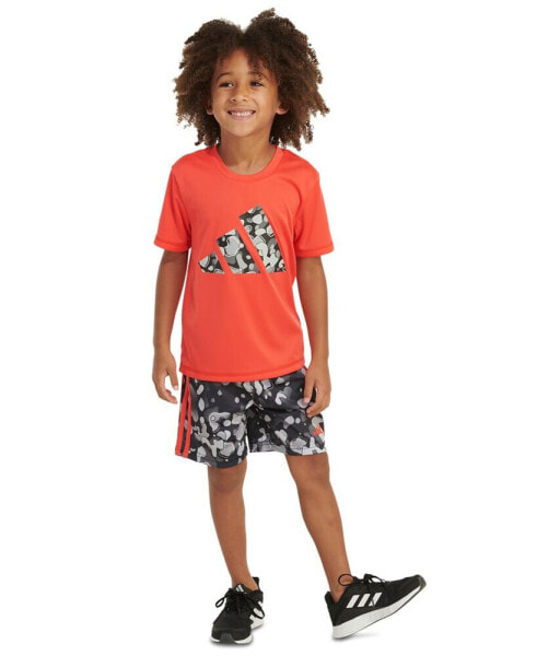 Little & Toddler Boys Short-Sleeve Logo T-Shirt & 3-Stripes Shorts, 2 Piece Set