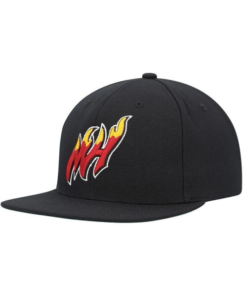 Men's Black Miami Heat Hardwood Classics Essentials Tonal Basic Snapback Hat