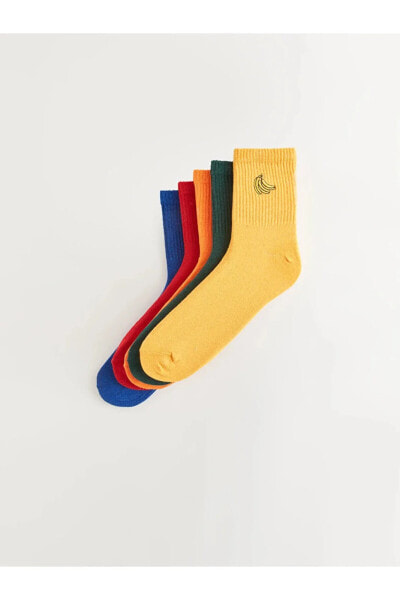 Pamuklu Esnek Kumaştan Nakış İşlemeli Erkek Soket Çorap 5'li