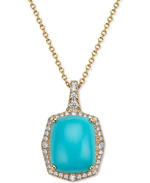 EFFY Collection eFFY® Turquoise & Diamond (1/4 ct. t.w.) Halo 18" Pendant Necklace in 14k Gold