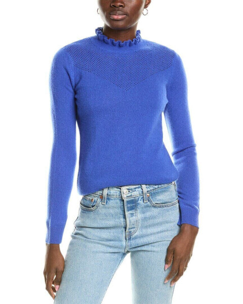 Sofiacashmere Ruffle Mock Neck Mesh Stitch Cashmere Sweater Women's