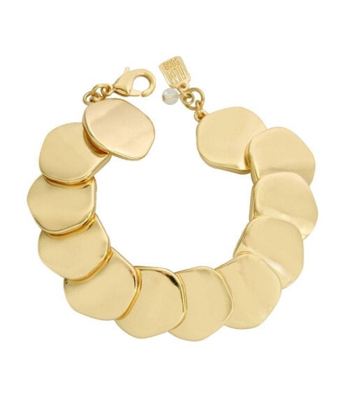 Gold Sculpted Disc Link Bracelet