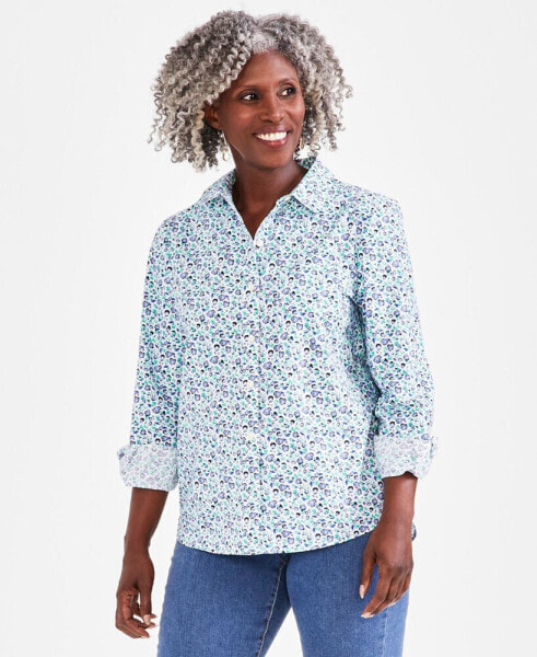 Women's Printed Cotton Button-Up Shirt, Created for Macy's