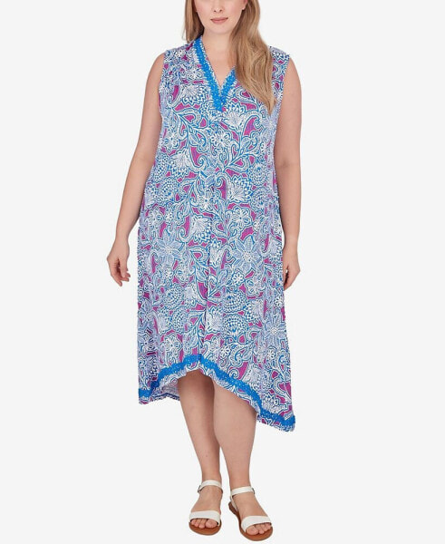 Plus Size Vines Puff Print Dress