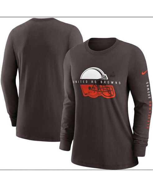 Women's Brown Cleveland Browns Prime Split Long Sleeve T-shirt