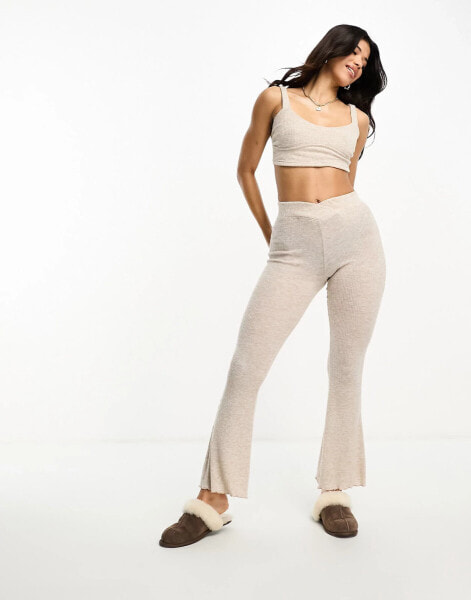 Boux Avenue Leila rib v waistband flare trouser in stone