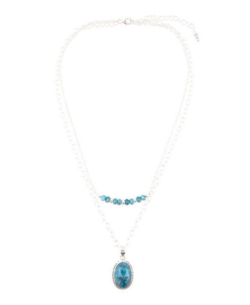 Delicately Genuine Blue Apatite Oval Pendant Necklace