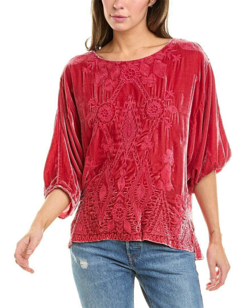 Johnny Was Liona Silk-Blend Blouse Women's Red M