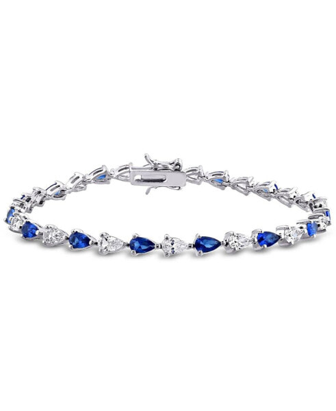 Lab-Grown Blue Sapphire (5-1/4 ct. t.w.) & Lab-Grown White Sapphire (5-1/4 ct. t.w.) Link Bracelet in Sterling Silver