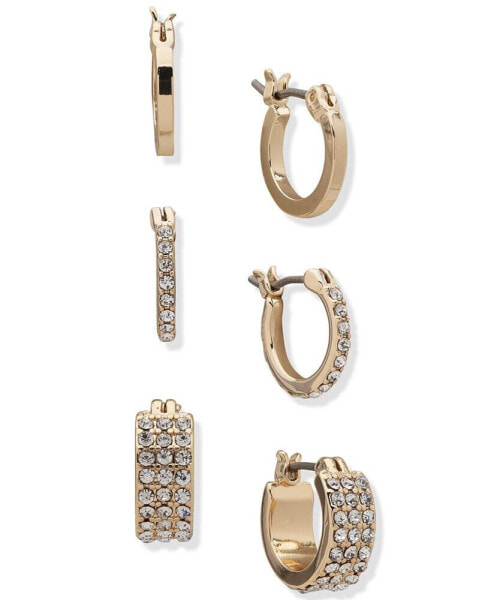 Gold-Tone 3-Pc. Set Extra-Small Pavé Hoop Earrings, 0.48"