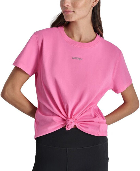 Women's Cotton Stud Logo Knot-Front T-Shirt