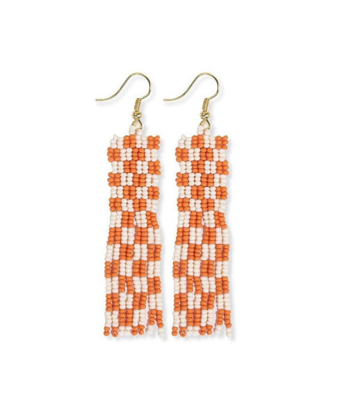 Harriet Woven Top Gingham Beaded Fringe Earrings Orange