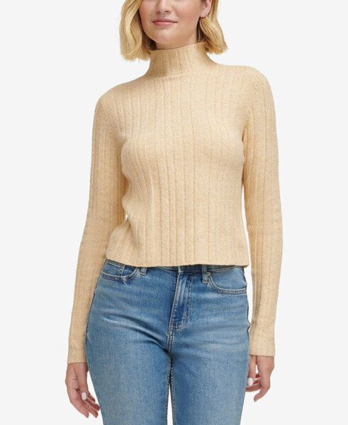 Women's Mock-Neck Long-Sleeve Ribbed Sweater