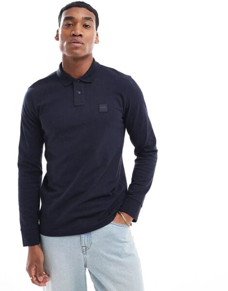 BOSS Passerby long sleeve polo in navy