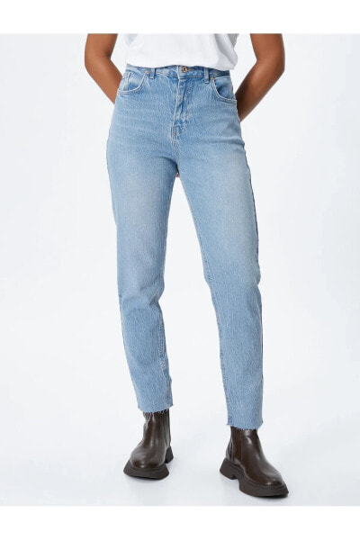 Yüksek Bel Kot Pantolon Hafif Dar Paça - Mom Slim Jeans