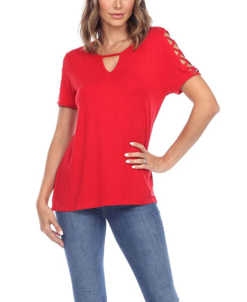 Women's Keyhole Neck Cutout Short Sleeve Top