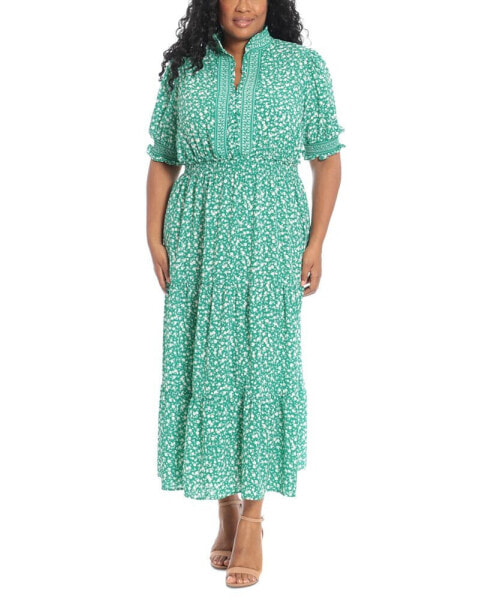 Plus Size Floral-Print Tiered Maxi Dress