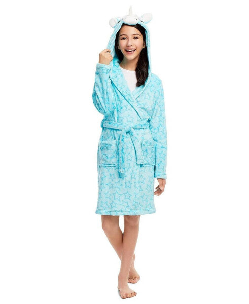 Toddler|Child Girls Plush Bath Robe Hooded Flannel Fleece Sleep Robe Kids Sleepwear