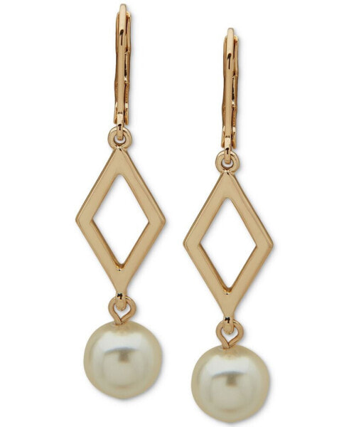 Gold-Tone Imitation Pearl Geometric Drop Earrings