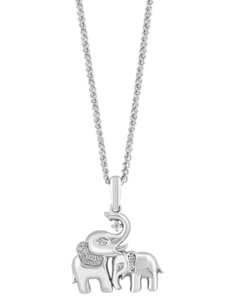 EFFY® Diamond Mama & Baby Elephant 18" Pendant Necklace (1/10 ct. t.w.) in Sterling Silver