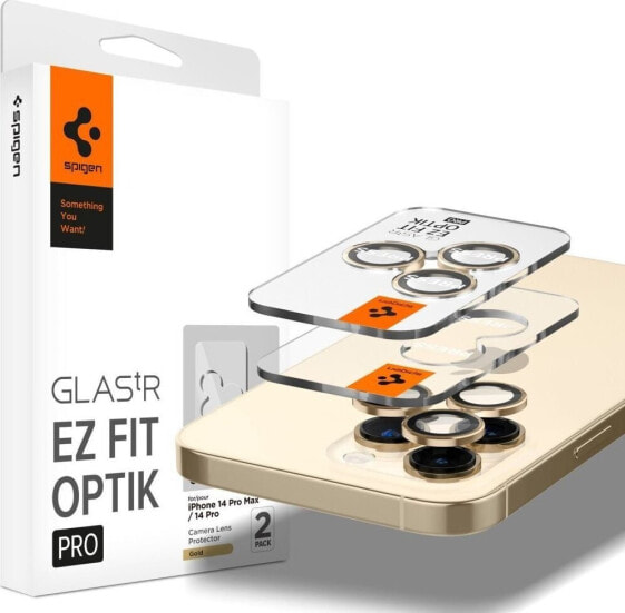 Spigen Szkło hartowane na aparat Spigen Optik.tr ez Fit Camera Protector Apple iPhone 14 Pro/14 Pro Max Gold [2 PACK]