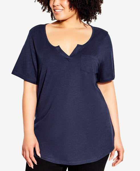 Plus Size Split Neck V-neck Top