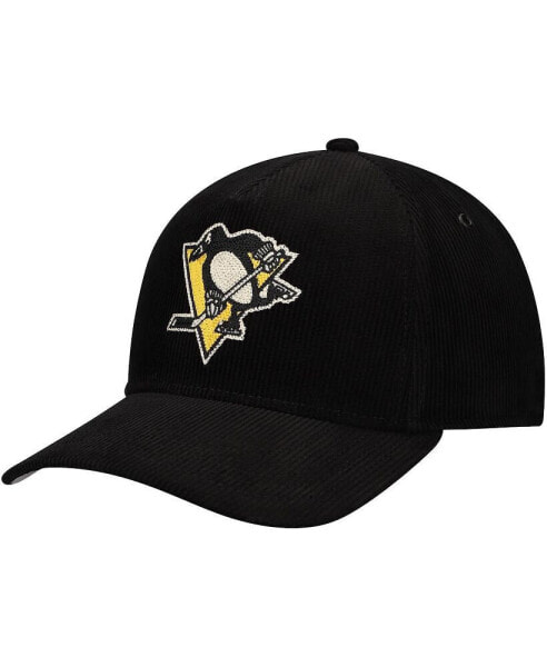 Men's Black Pittsburgh Penguins Corduroy Chain Stitch Adjustable Hat