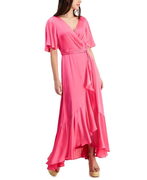 Women's Flutter-Sleeve High-Low A-Line Dress