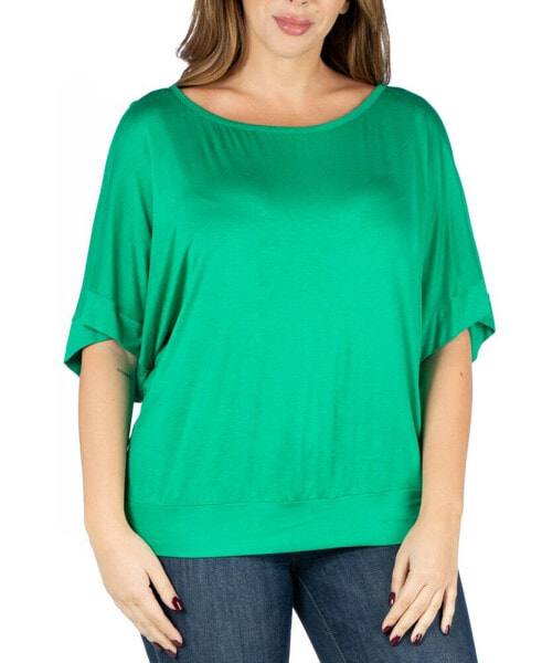 Plus Size Short Sleeve Loose Fitting Dolman Top