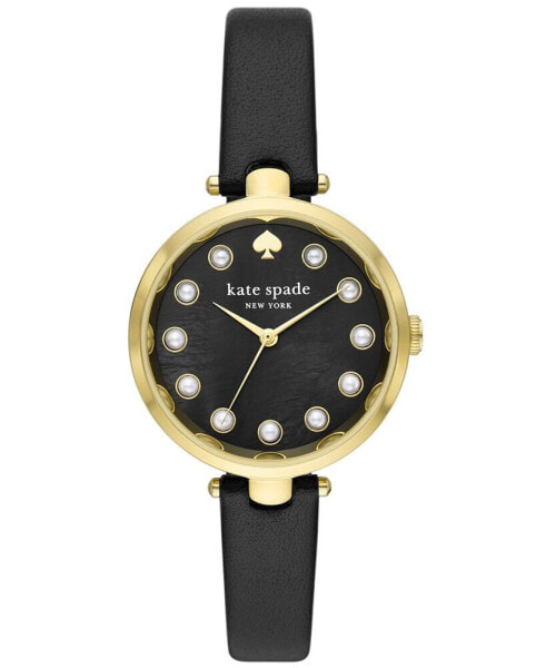 Women's Holland Quartz Three Hand Black Leather Watch 34mm