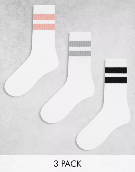 Weekday multi colour stripe socks 3-pack in white