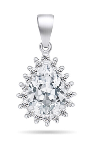 Sparkling silver pendant with clear zircons Kapka PT98W