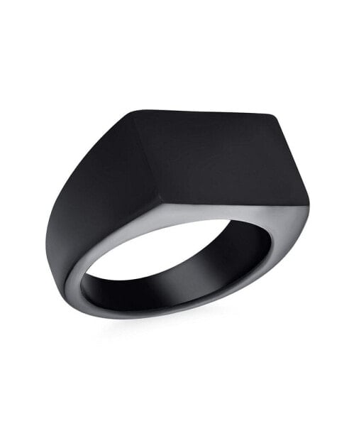 Mens Monogram Initial Rectangle Black Signet Ring Stainless Steel Polished Matte Finish