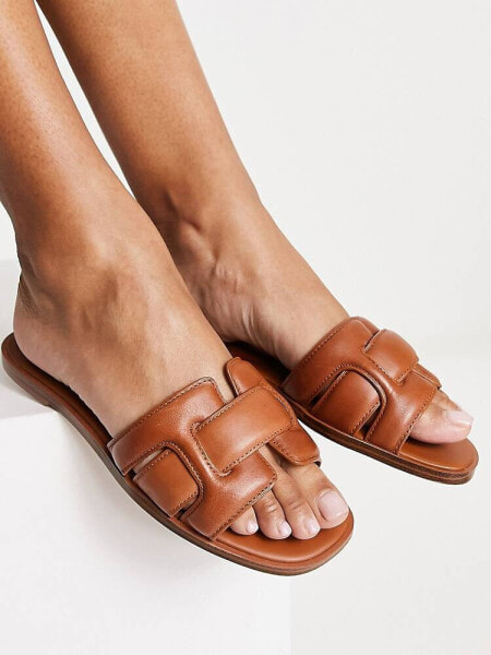 ALDO Elanaa padded flat sandals in tan leather 