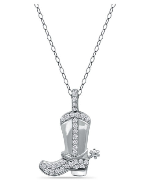 Cubic Zirconia Cowboy Boot with Spur Pendant Necklace in Sterling Silver