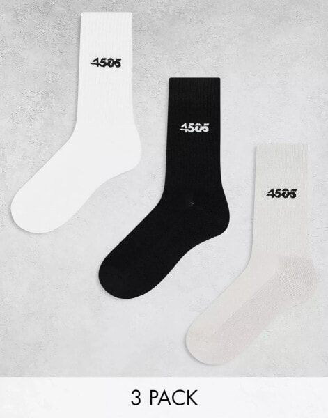 ASOS 4505 Icon 3 pack anti bacterial crew sport socks in black, white and grey