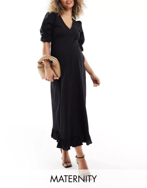 Nobody's Child Maternity Delilah puff sleeve midi dress in black