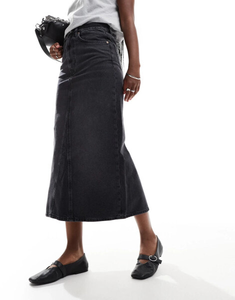 & Other Stories denim maxi column skirt in black wash