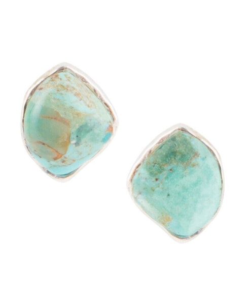 Women's Abstract Sterling Silver and Genuine Turquoise Stud Earrings