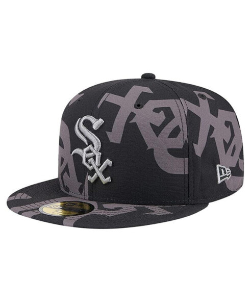 Men's Black Chicago White Sox Logo Fracture 59FIFTY Fitted Hat