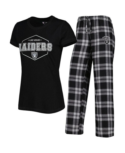 Women's Black, Gray Las Vegas Raiders Plus Size Badge T-shirt and Pants Sleep Set