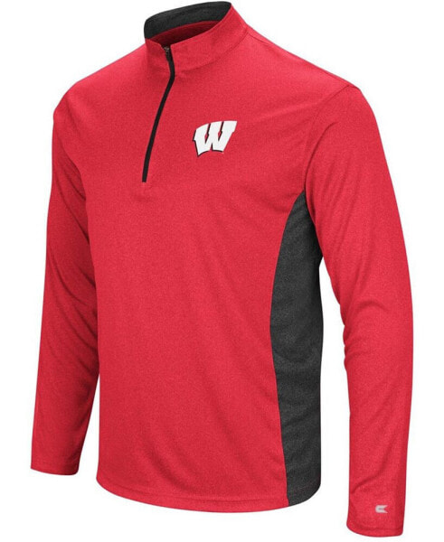 Куртка мужская черно-красная с четвертью молнии от Colosseum. Жакет Audible Windshirt Wisconsin Badgers.