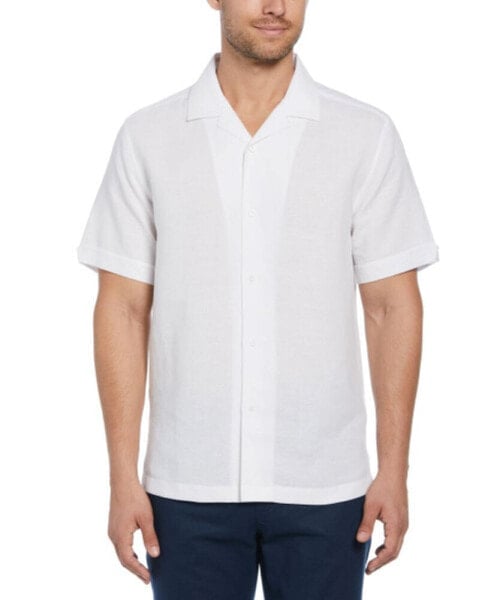 Men's Dobby Camp Collar Linen Blend Short-Sleeve Shirt